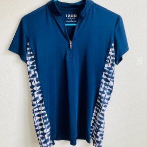 Womens Golf Printed Polo Shirt Navy Blue and White